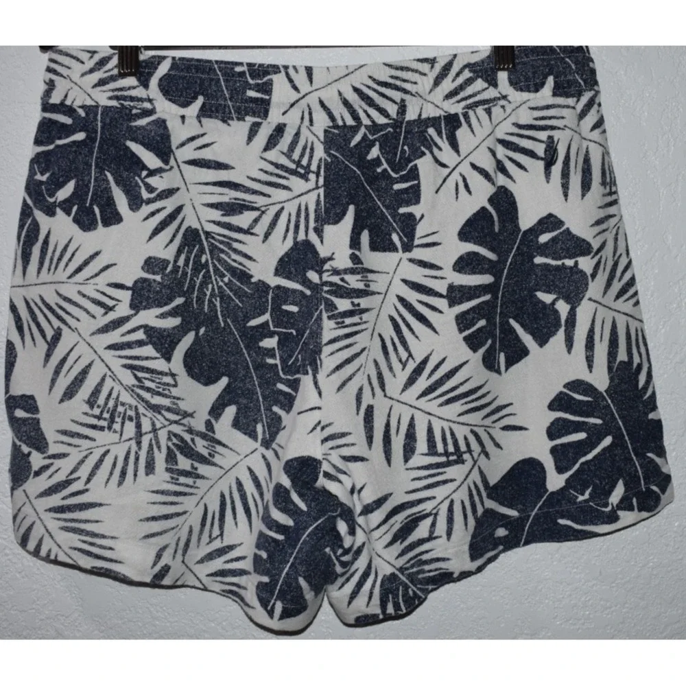 Nautica Womens LARGE Linen Blend Shorts Pull-On Tropical Hawiian Pockets Blue - Picture 2 of 16